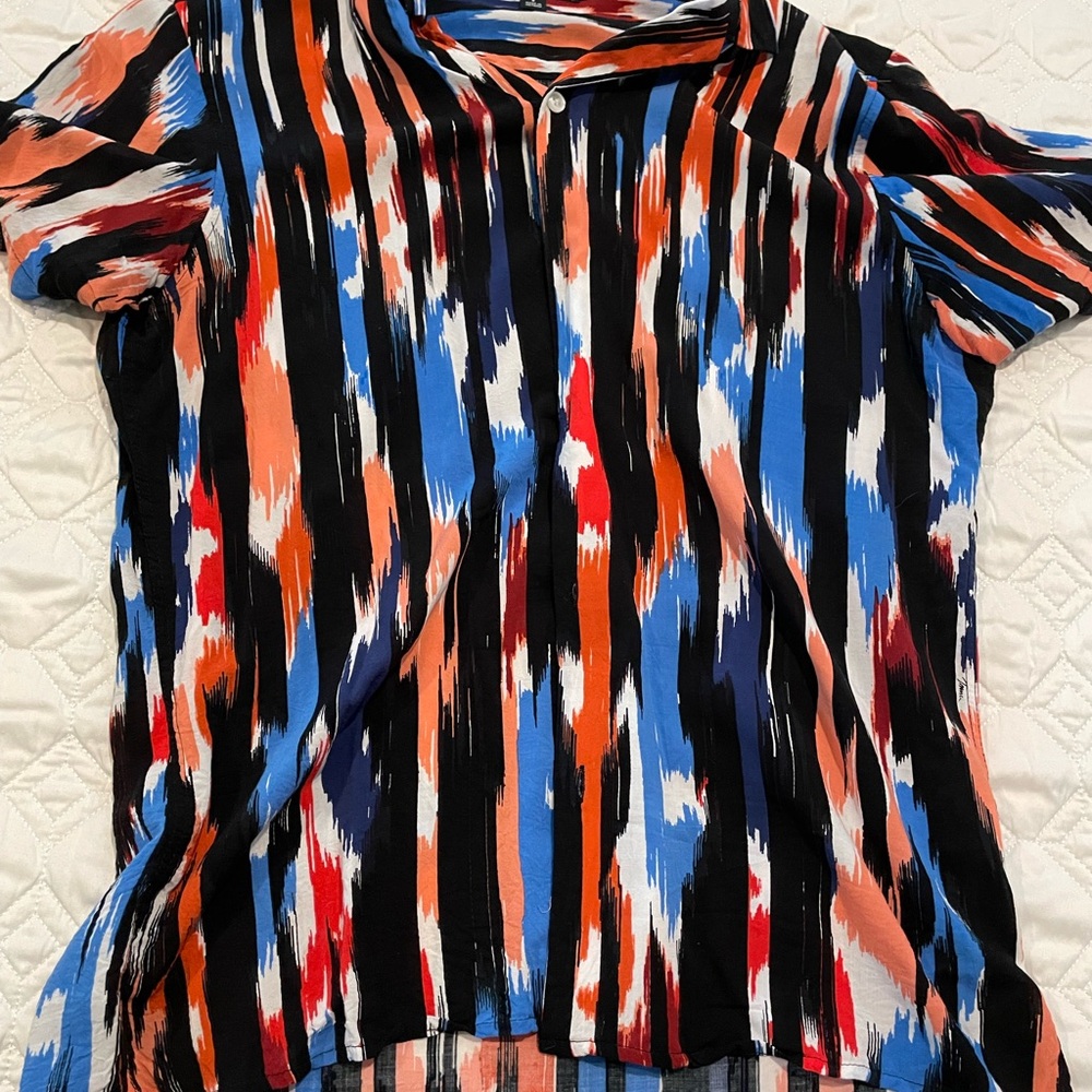 INC International Concepts Black and White Graphic Asymmetrical Blouse